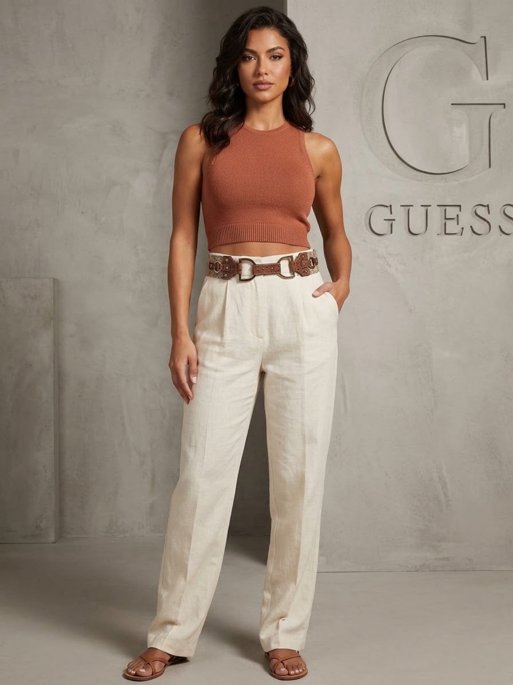 Guess Cotton Letter Logo Belt Silver tone hardware Small Medium